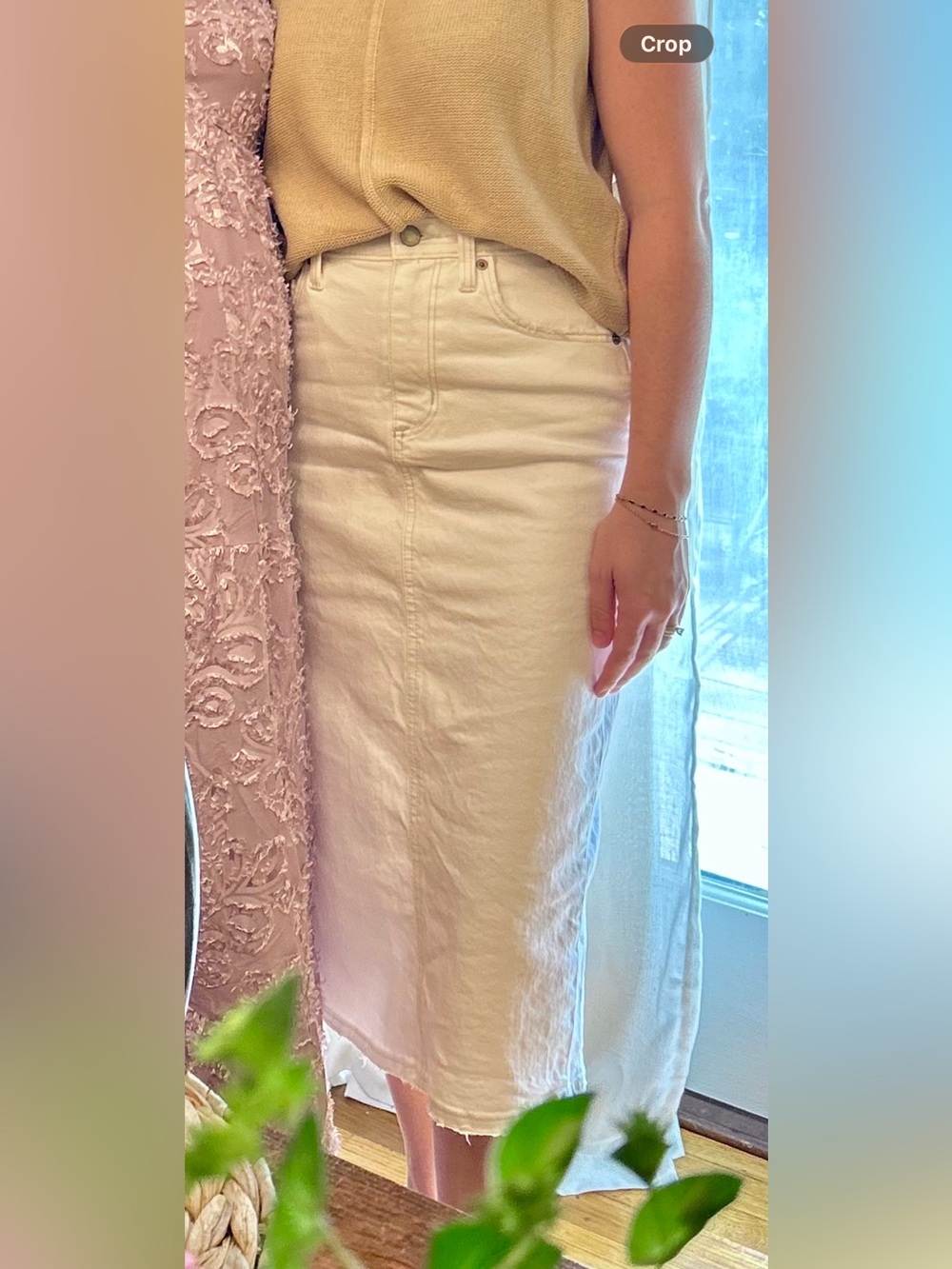 Midi white denim skirt